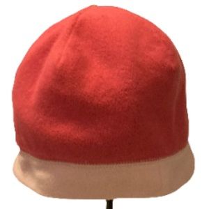 Lands End Fleece 2 Sided Beanie BRIGHT CORAL PINK, PINK Brim Kids Size Small